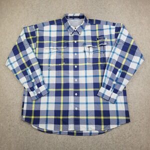 Columbia PFG Super Bahama Shirt Mens L Blue‎ Plaid Long Sleeve Vented Omni-Shade